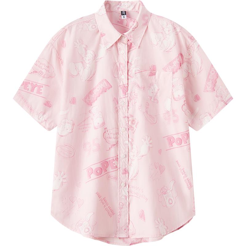 2024大力水手联名中长款夏装小众满印中袖衬衫女