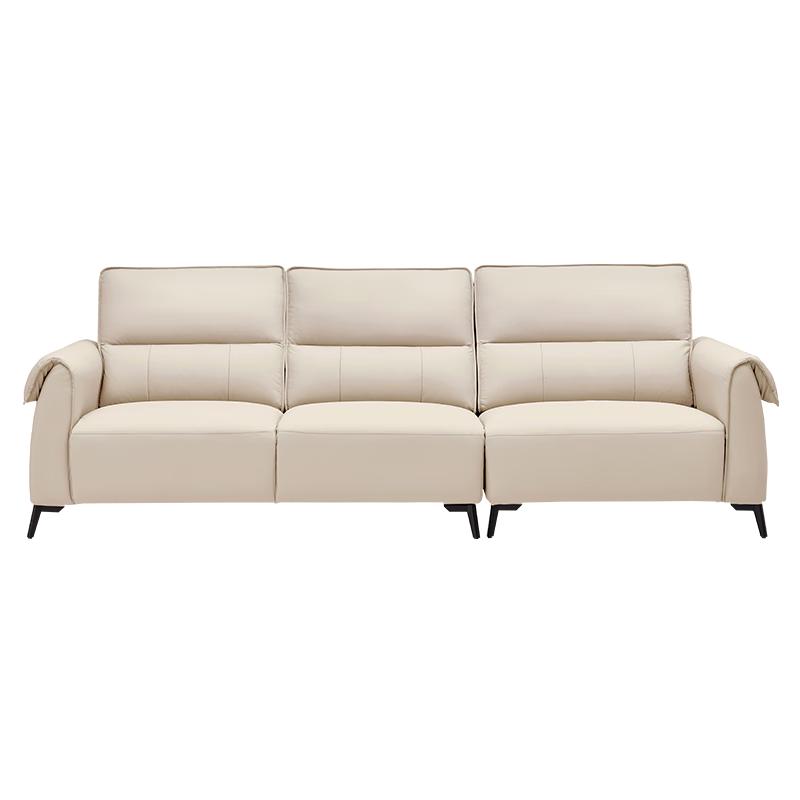 左右沙发客厅奶油风小户型直排真皮沙发DZY6018小三人位 奶油白