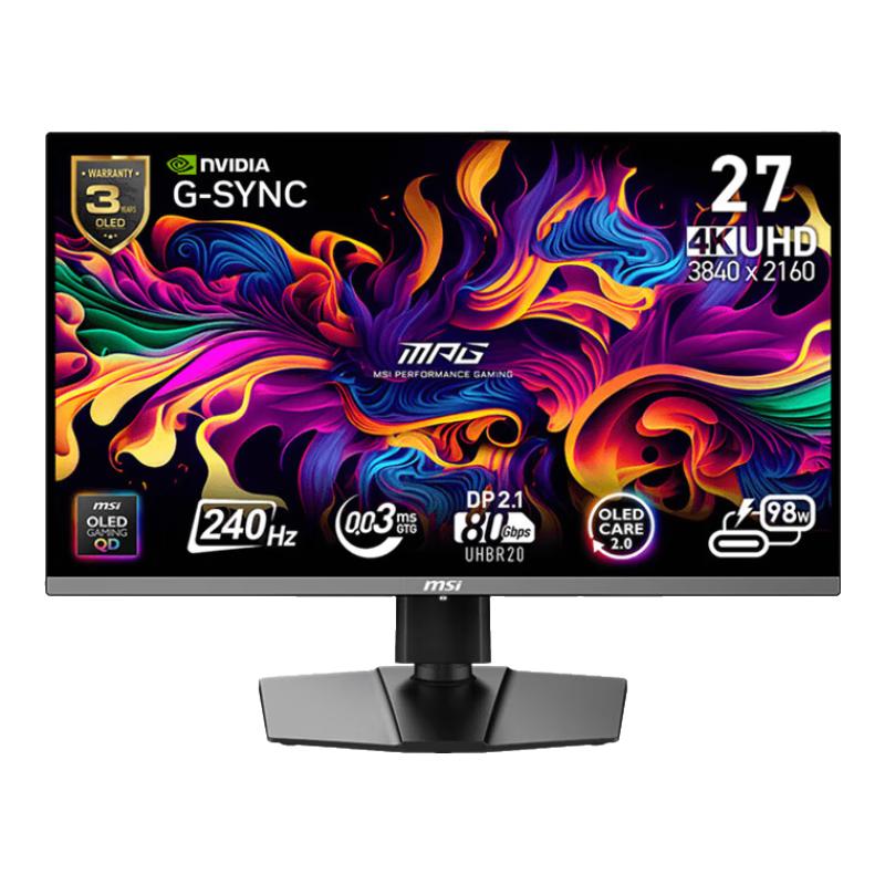 微星（MSI）26.5英寸 4K240Hz OLED显示器 DP2.1游戏电竞电脑显示屏 出厂校色 TYPE-C 98W MPG 272URX QD-OLED