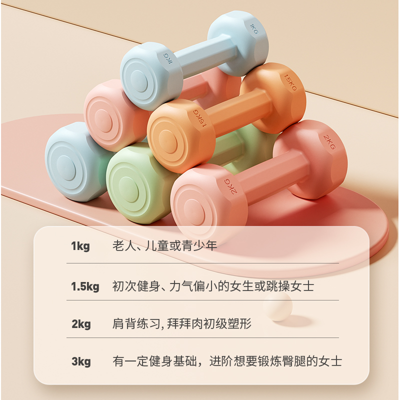 哑铃女士家用器材儿童男士套装组合瑜伽练臂肌包胶小哑铃一对