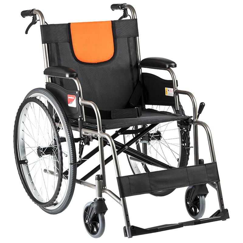 鱼跃(YUWELL)轮椅H062 轻便免充气加强铝合金或钢材材质代步车 手动折叠老人轮椅车