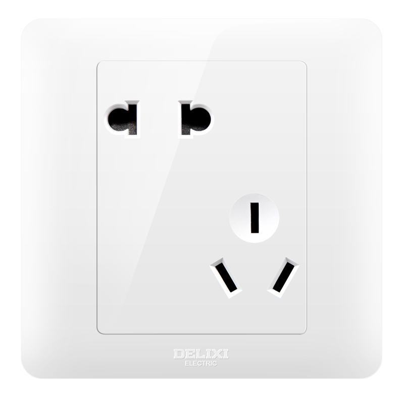 德力西（DELIXI）开关插座面板 CD815家和系列优雅白色暗装墙壁86型开关插座一开 斜五孔插座