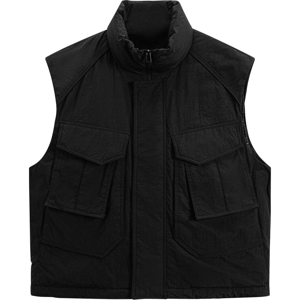 冬季GXG男装简约机车风黑色休闲挺阔立领羽绒马甲外套男