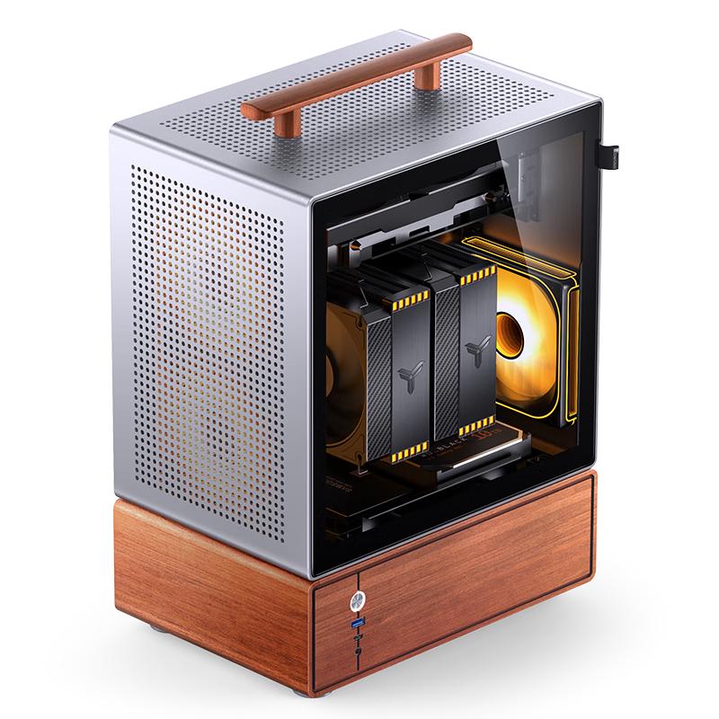 乔思伯（JONSBO）T7 银色 MATX手提式桌面机箱（3mm铝合金外壳/10mm北美黑胡桃实木/MATX版型/左侧摆放） -T7银色 MAXT手提铝机箱