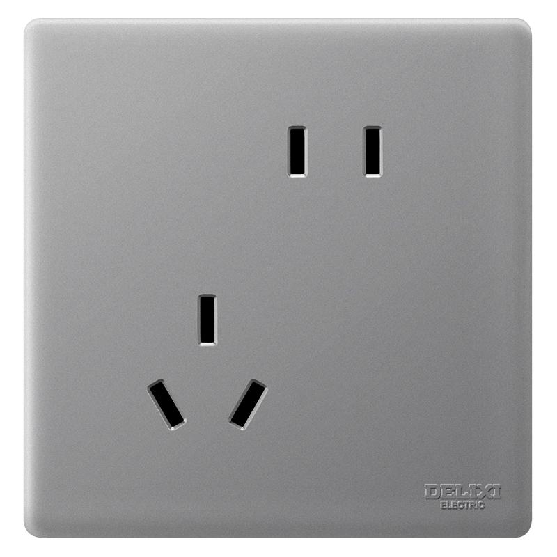 德力西开关插座面板CD260简逸银河灰无框大板86型家用墙壁电源插座 斜五孔插座