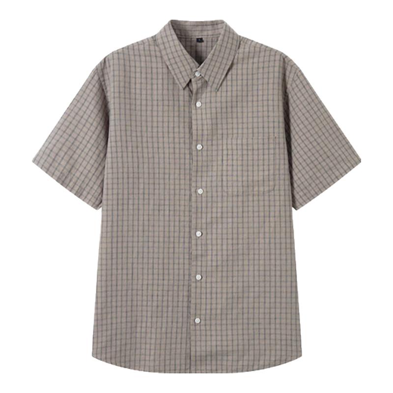 無印良品 MUJI（無印良品 ）男式 汉麻混 短袖衬衫 男士衬衣格子 格纹开衫棉麻