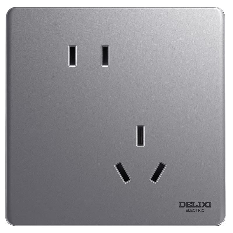 德力西（DELIXI）开关插座面板哑光290墙开无框大板86型暗装 超薄电源面板星空灰 斜五孔10只装