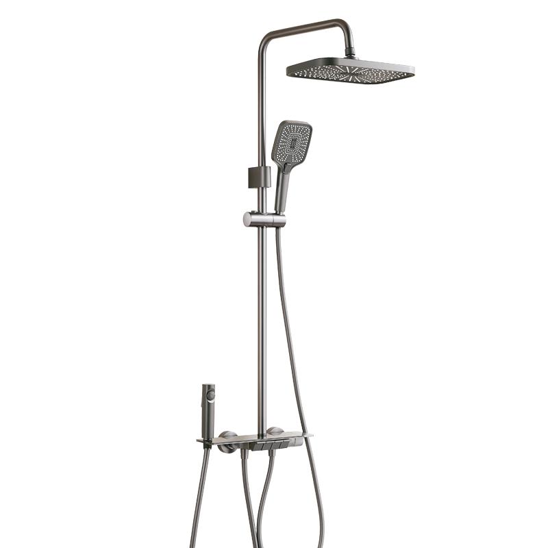 安华卫浴淋浴花洒全套精铜主体增压钢琴键枪灰色圆管套装N4S9048GGW