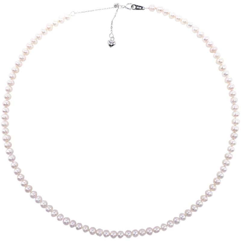 天使之泪淡水珍珠项链S925银小米珠锁骨链年轻款百搭可叠戴生日礼物送女生 4-5mm 调节扣【近圆/微瑕】