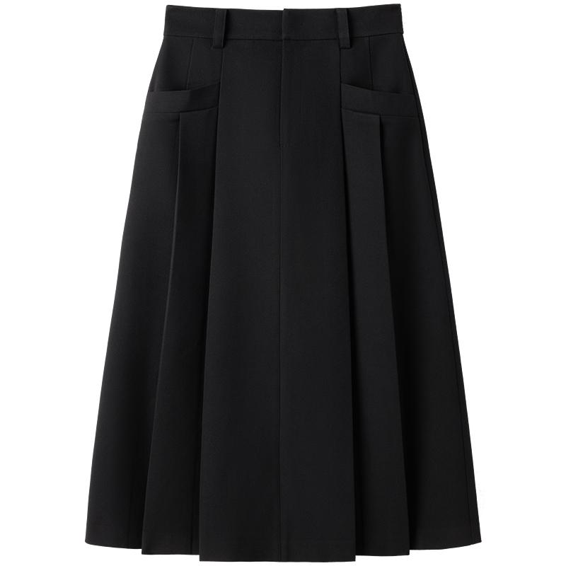 【A字长裙】冬女中长款高腰压褶半身裙季通勤宽松A字裙多色