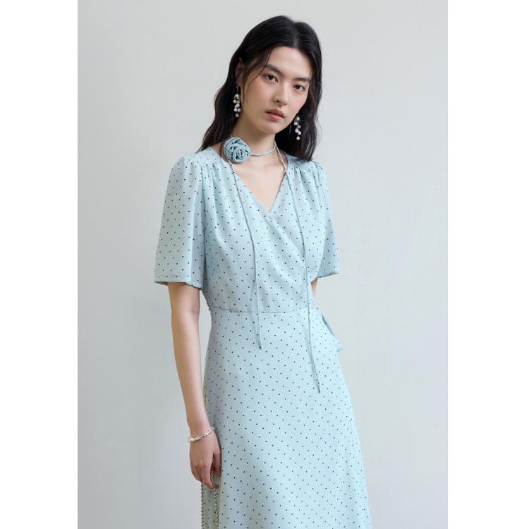 大码【多色可选】法式V领复古波点长连衣裙灵动裙子
