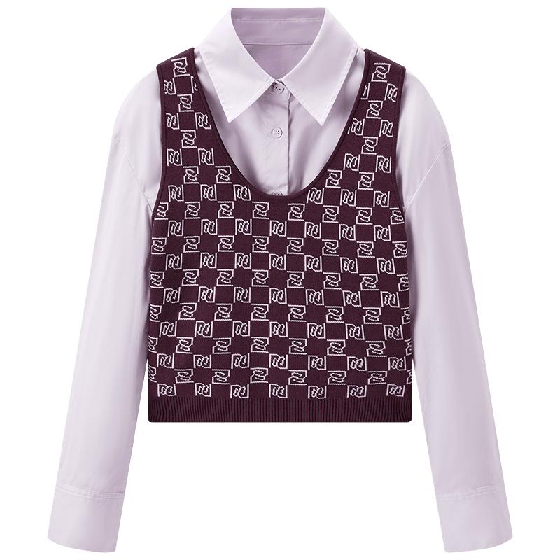 【两件套衬衫】女式衬衫街头风冬翻领落肩袖