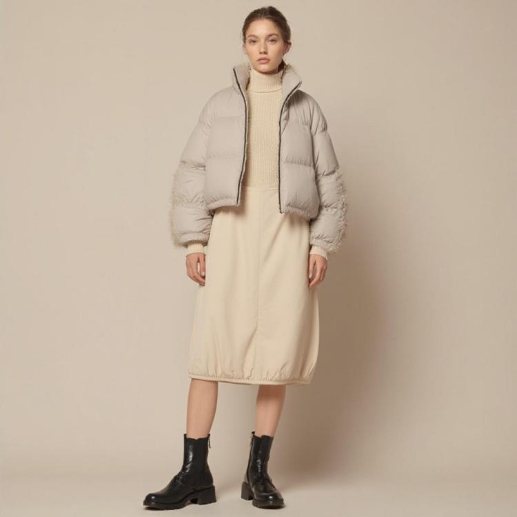 女士纯色橡筋裙摆A字裙