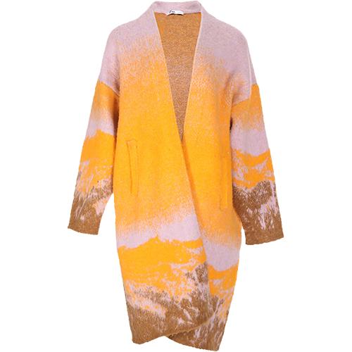 女式立领拼色针织休闲时尚长款宽松大衣