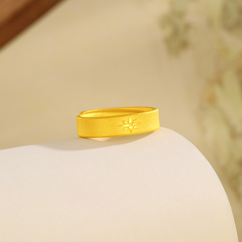 炫舞金珠宝 黄金戒指 足金999宽面百搭六芒星戒指 自戴