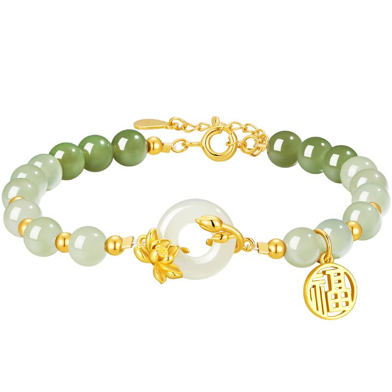 中国黄金珍尚银和田玉手串女生纯银手链S925