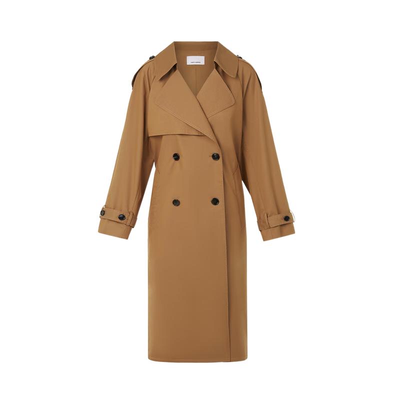 朗姿棉质复古气质高级感中长款翻领显瘦风衣外套春春季新款 秋叶黄