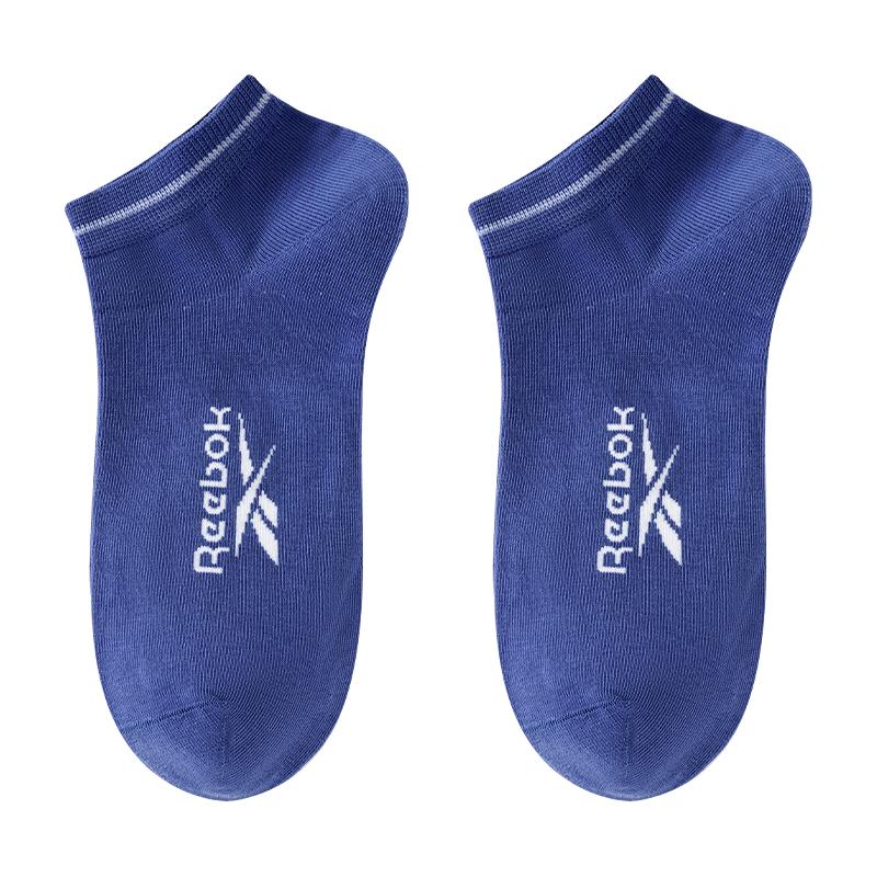 锐步（Reebok）袜子纯色简约短袜男女款透气亲肤运动防掉跟船袜船袜 蓝色（2双组合） 均码