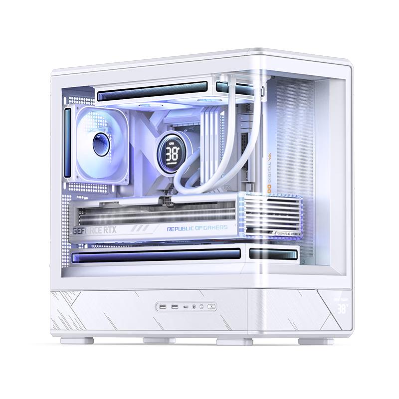 乔思伯（JONSBO）D200白色 MATX机箱（无立柱曲面海景房/240冷排/ATX电源/数码显示屏/Type-c Gen2 10Gbps+） D200白色 MATX曲玻机箱