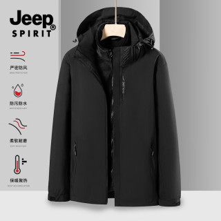 JEEP SPIRIT 吉普户外冲锋衣男加绒加厚三合一 男款-黑色 2XL