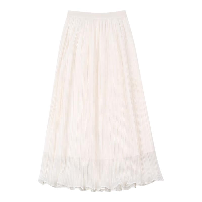 歌依妮夏季女装高腰薄款雪纺仙女裙半身长裙A字裙百褶裙半身裙