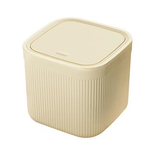 百家好世桌面垃圾桶5L卡其迷你轻奢餐桌茶几客厅纸篓家用按压小桶看剧 桌面垃圾桶 大号