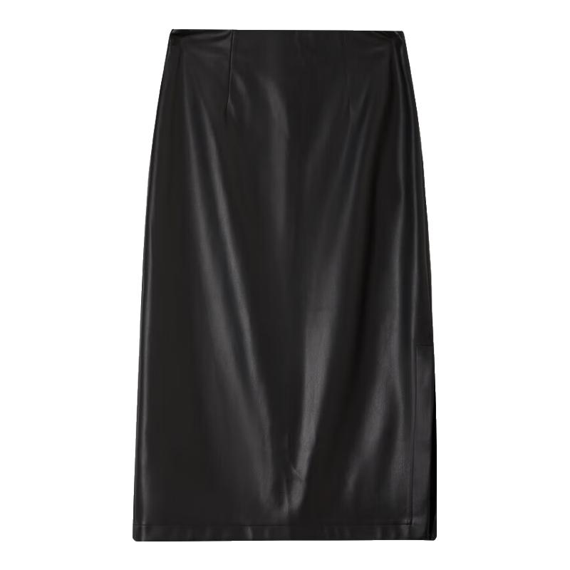 尚都比拉加绒保暖半身裙女冬季矮个子皮裙气质高级感开衩包臀裙