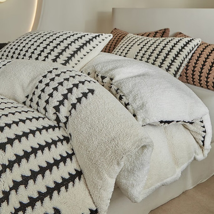 J.H.Longess   秋冬双面绒被套毯保暖被罩多用途拉链羊羔绒休闲盖毯被套 Wn-步步高米白 被套毯150*200cm