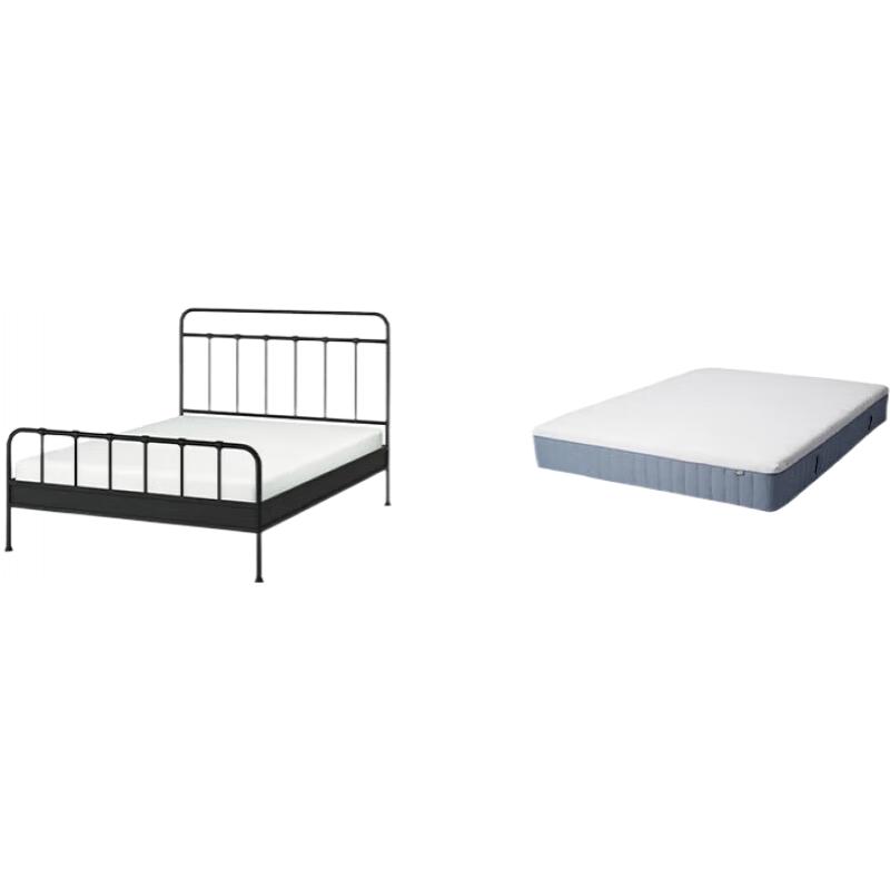 宜家（IKEA）STJARNO夏尔诺床架铁艺床出租屋现代铁架床家用铁架床 煤黑色鲁瑞床架+床垫 1800mm*2000mm