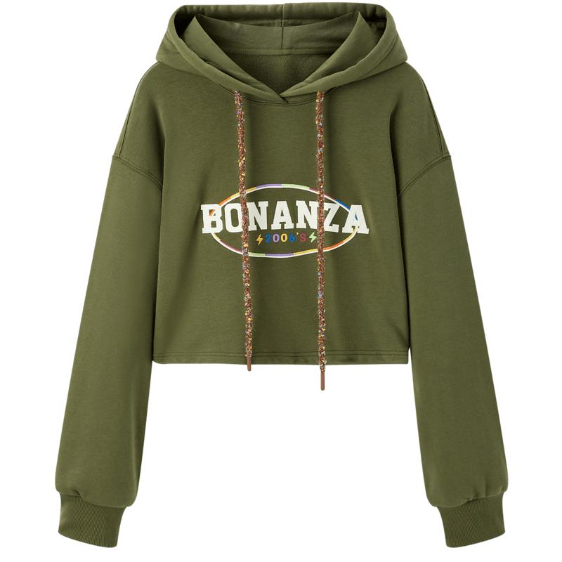 连帽卫衣复古短上衣彩圈字母短款卫衣