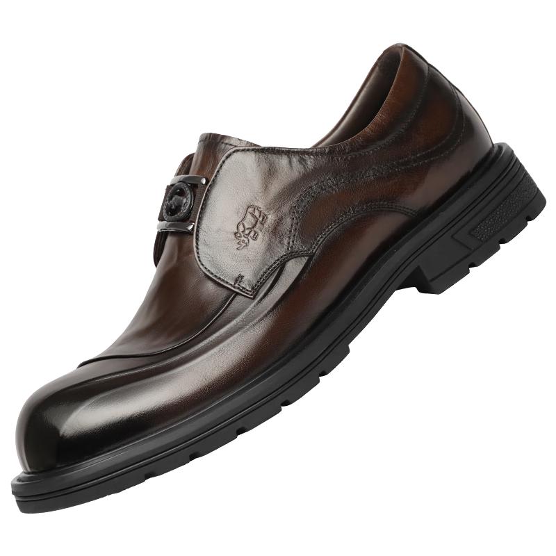 VOLO犀牛【陈牧驰同款】商务正装皮鞋男内增高真皮厚底休闲大头鞋七夕 棕色（套脚） 郑恺同款 四季款