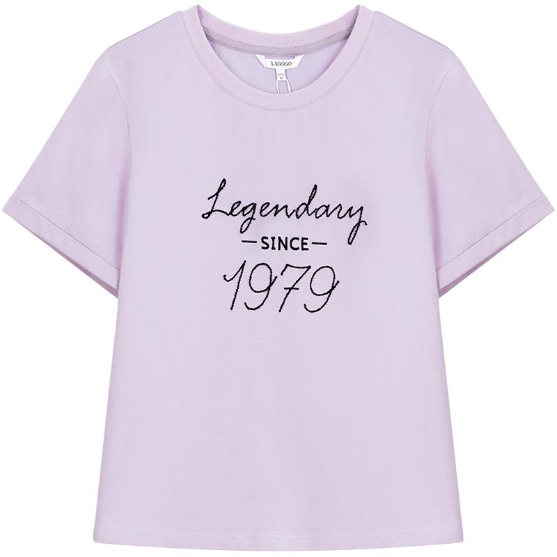 lagogo紫色显白宽松T恤女拉谷谷2025年夏季新款圆领休闲短袖上衣