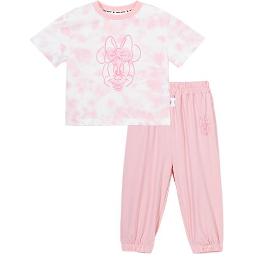 迪士尼宝宝 【开学焕新】扎染米妮套装夏季女童短袖套装T恤&防蚊长裤休闲套装