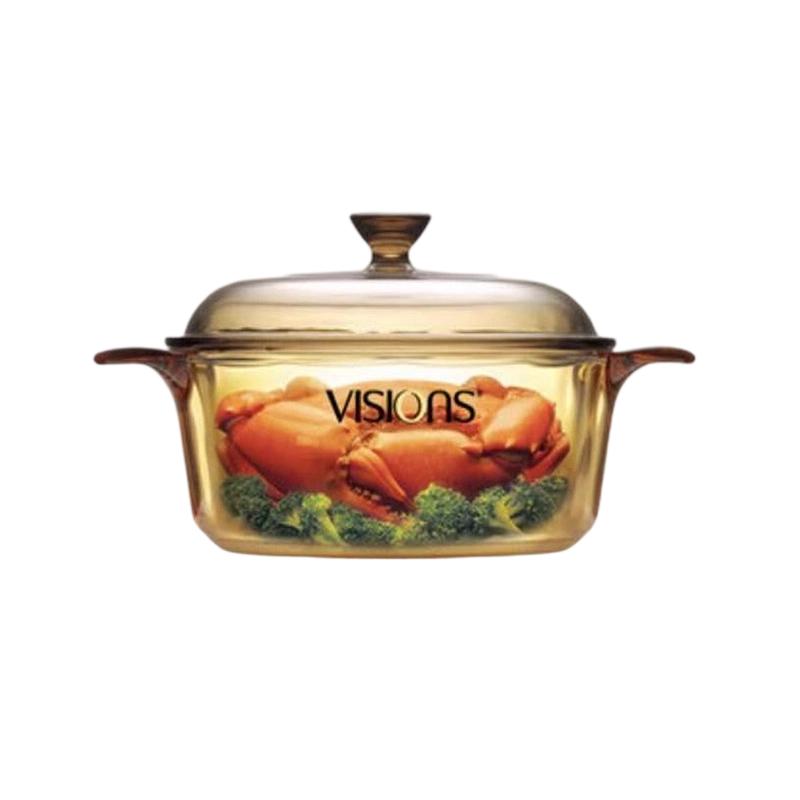 康宁VISIONS晶典玻璃锅2L双耳煲汤透明琥珀锅