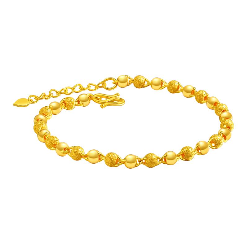 老庙黄金足金磨砂间光珠手链女基础链转运珠补贴