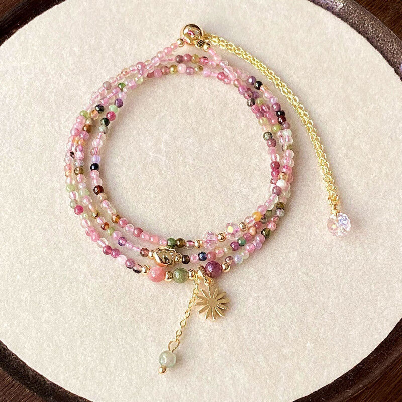 花饰庄园彩碧玺红碧玺绿碧玺多层三圈 手链手串 手饰 女款饰品