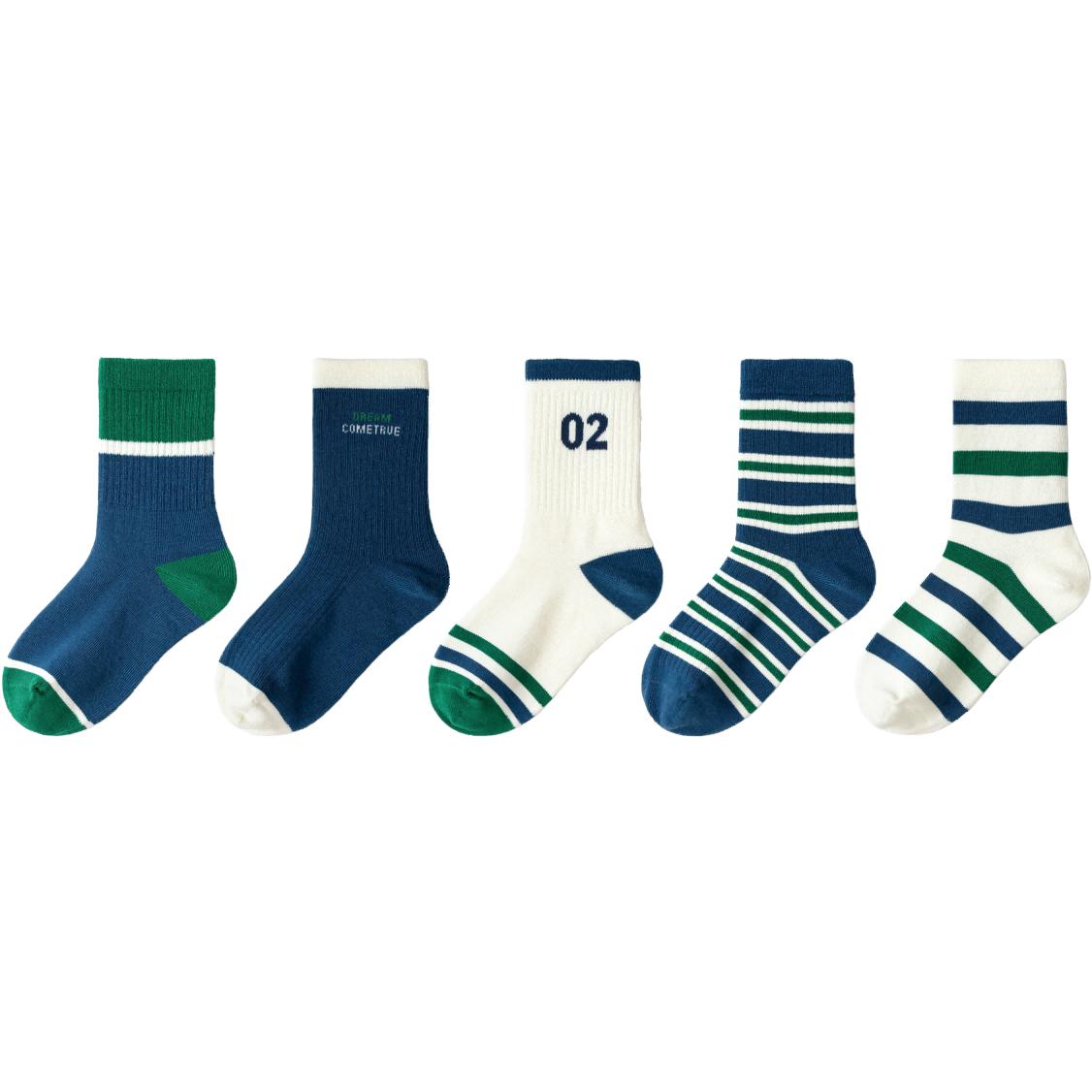 巴拉巴拉 五双装儿童袜子男童时尚袜无骨缝头棉袜2025秋季童装