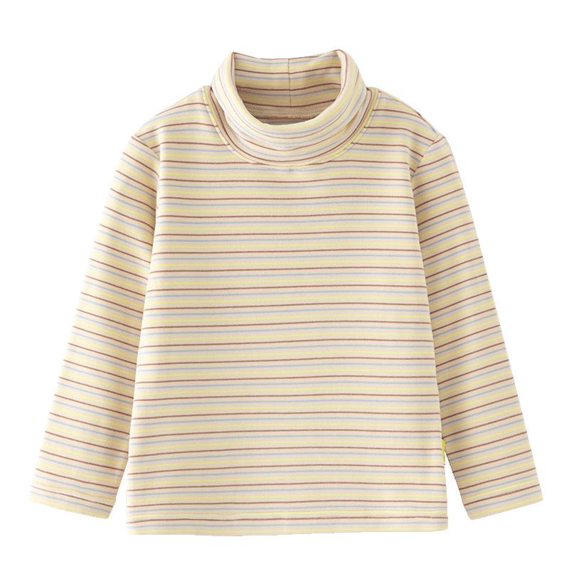 papa爬爬秋季儿童T恤男女童打底衫条纹圆领长袖上衣休闲洋气 米白-翻高领 80cm