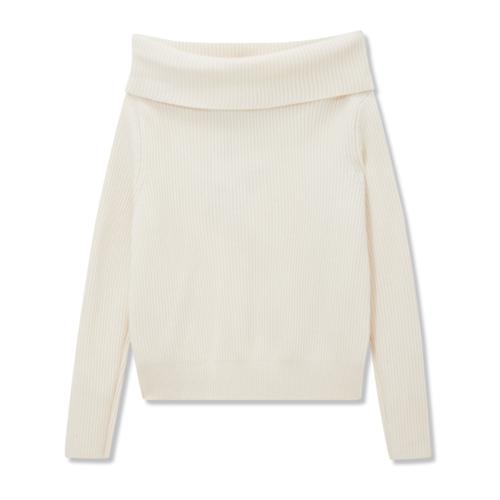 LILY 全绵羊毛气质通勤款一字肩毛衣