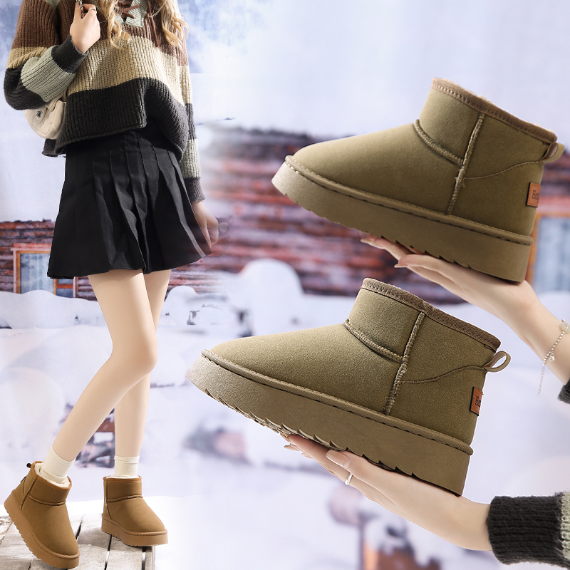 2025加厚雪地靴防寒保暖时尚加绒雪地靴皮毛一体短筒