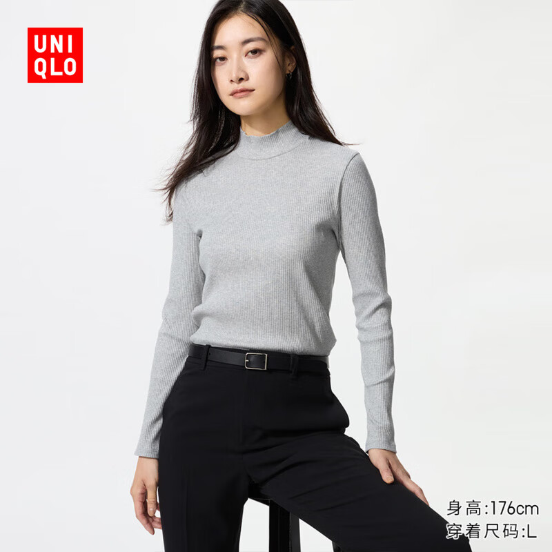 优衣库女装罗纹高领T恤/长袖479588 03 灰色 XS /150/76A