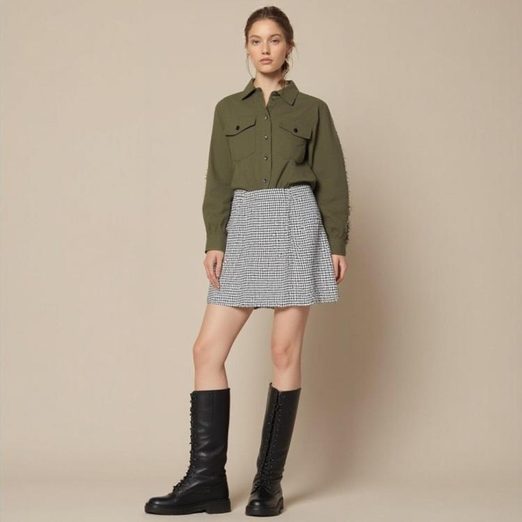 ZARA 【小香风】女式时髦撞色休闲通勤优雅气质高级防走光A字半身短裙