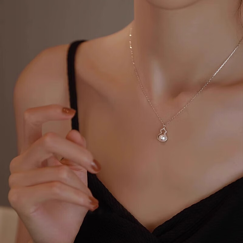 花饰庄园满钻葫芦珍珠项链女锁骨链轻奢小众感颈链配饰 葫芦珍珠项链