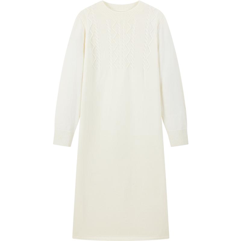 【圆领针织连衣裙】冬绵羊毛连衣裙立体绞花柔软针织裙长裙