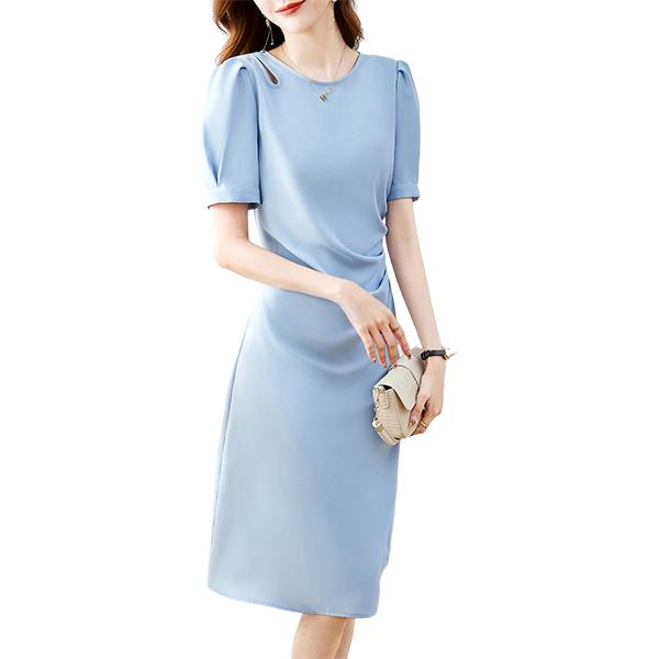 诗写 赫本风气质显瘦连衣裙夏季时尚收腰镂空圆领优雅女裙