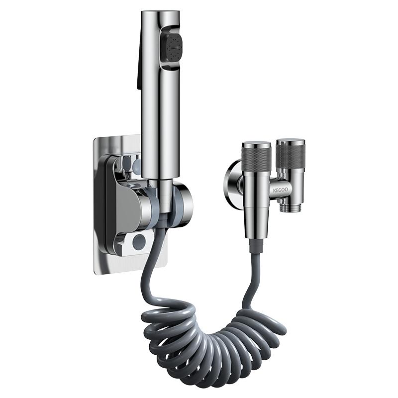 科固马桶喷枪伴侣角阀一进二出套装 厕所增压冲水喷头分水器三通