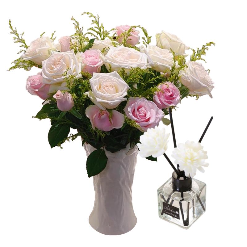 京东鲜花百合8朵+玫瑰10支送配草1束共3束鲜花色源头直发