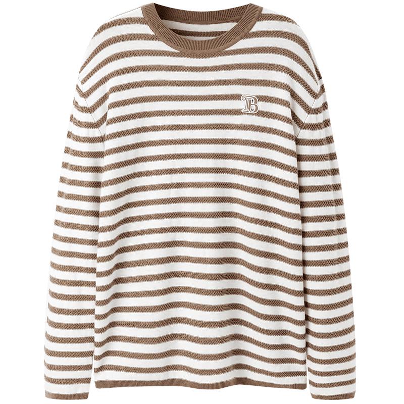 【圆领条纹套头衫】春秋圆领都市休闲通勤针织衫女