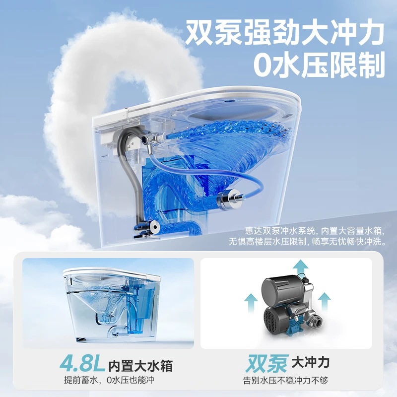 惠达卫浴智能马桶无水压限制脚踢大冲力自动冲水翻圈翻盖轻智能坐便器 【Z990P】四防魔力泡|翻圈翻盖 305坑距（适用290-390mm）