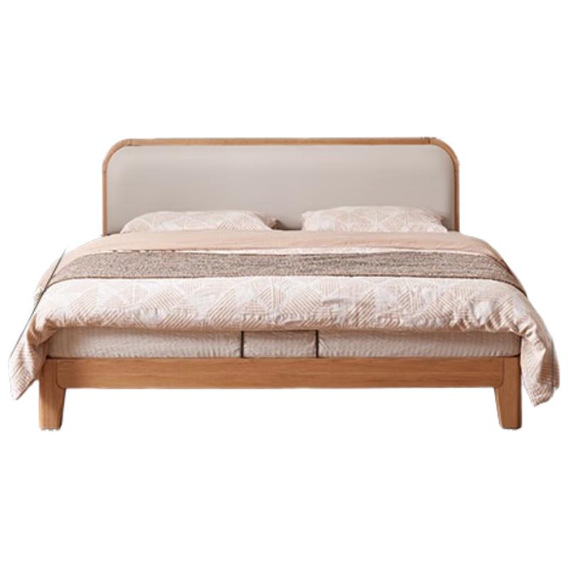 原始原素实木床橡木现代简约软包床主卧室双人床1.5x2米齐边床软靠床P4016 橡木-三防柔纱米|不含垫